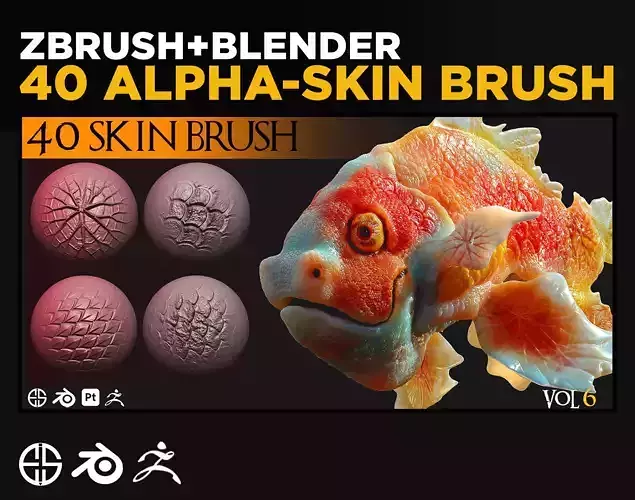 40 Skin Brush Brushes for Blender and Zbrush -Fish