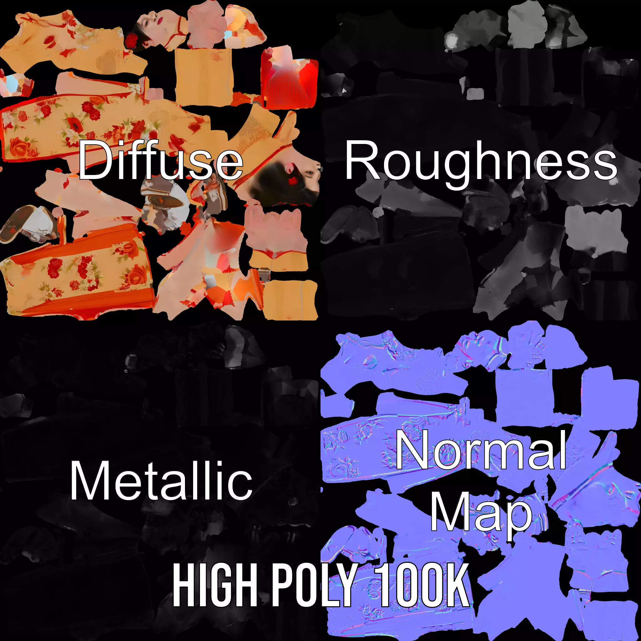 Elegant Floral Dress model pack Low-poly 3D model_3