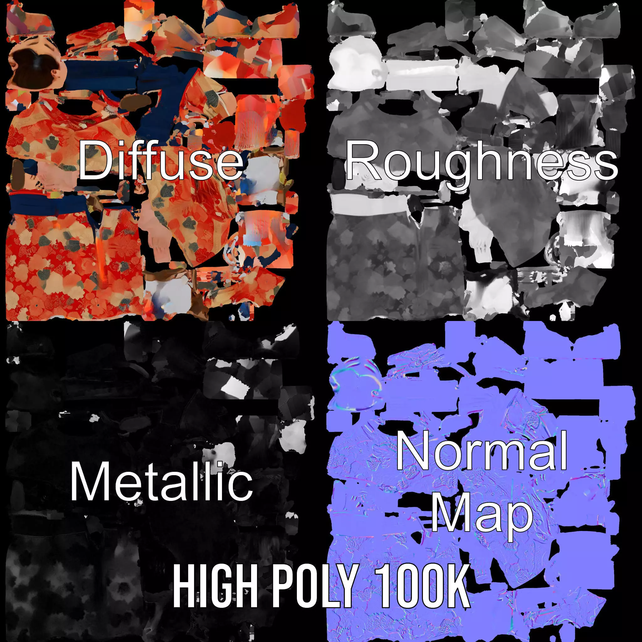 Floral Kimono Apparel model pack Low-poly 3D model_3