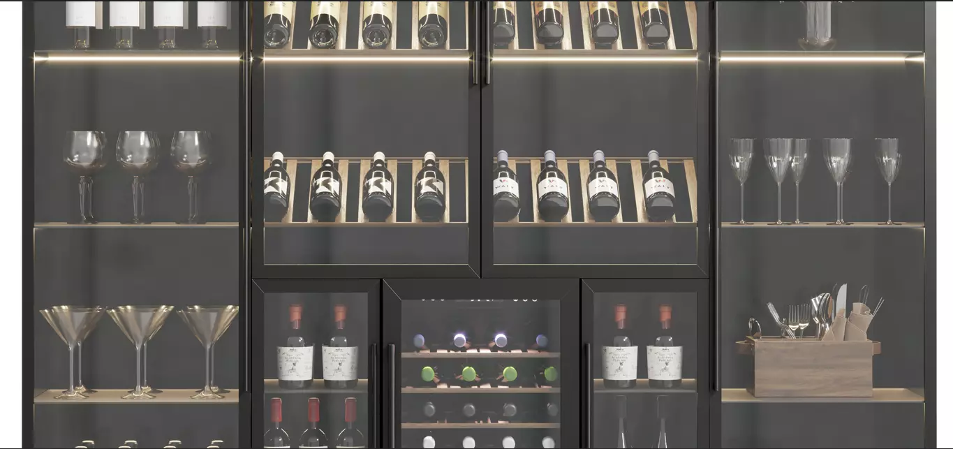 Wine cabinet with Wine Bar in a restaurant and home 11 3D model_7