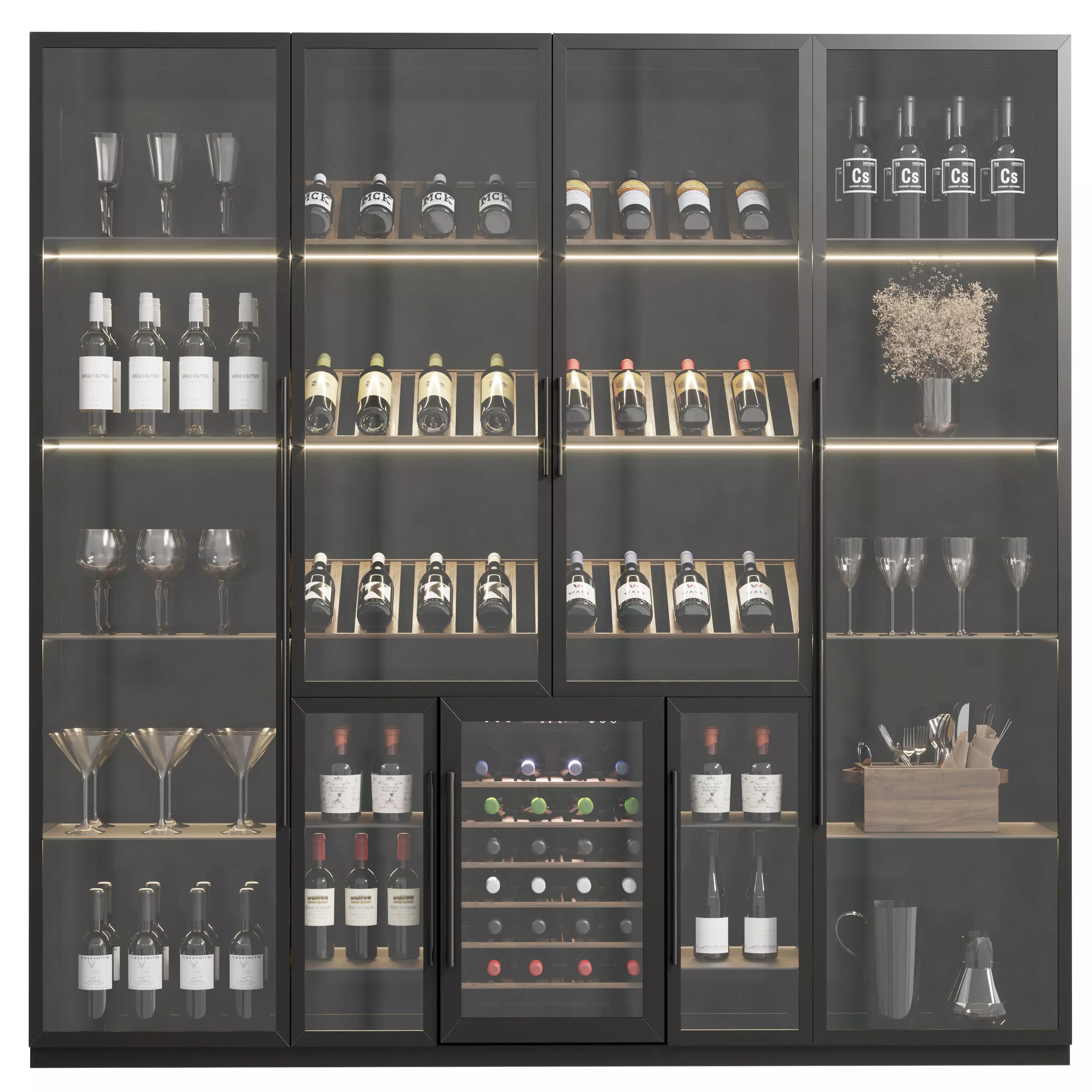 Wine cabinet with Wine Bar in a restaurant and home 11 3D model_1
