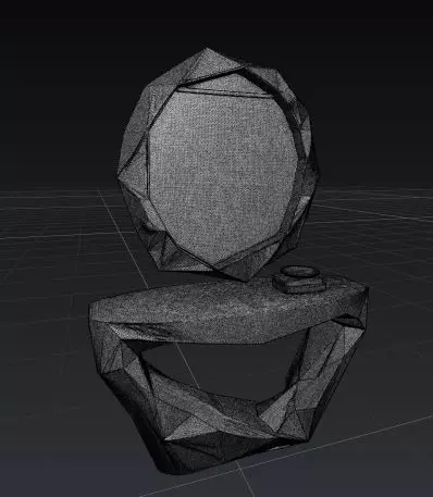 Geometric Wooden Console with Sculptural Mirror 3D model_2