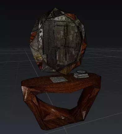 Geometric Wooden Console with Sculptural Mirror 3D model_1