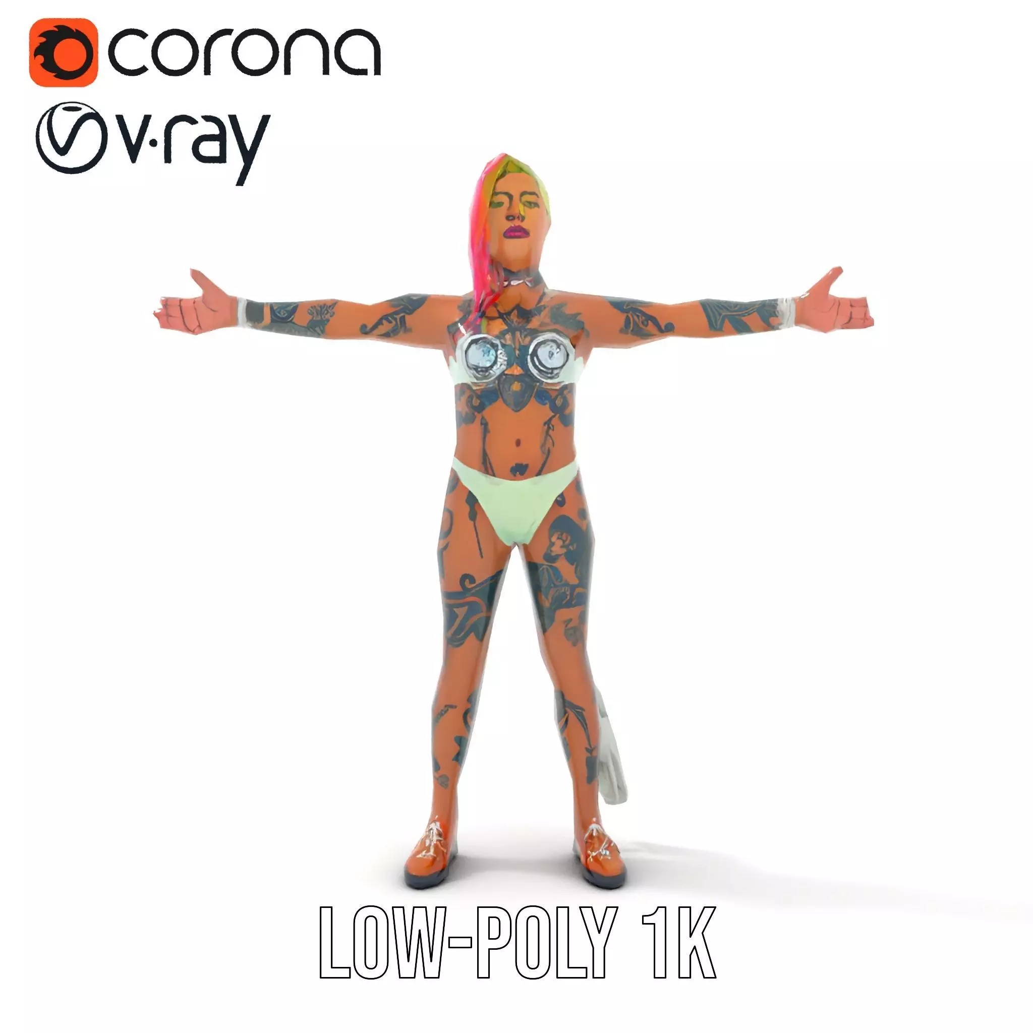 Futuristic Tattooed Model model pack Low-poly 3D model_14