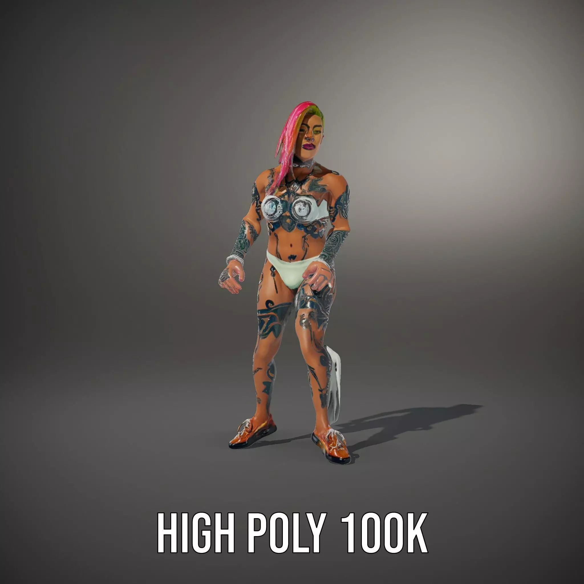 Futuristic Tattooed Model model pack Low-poly 3D model_8