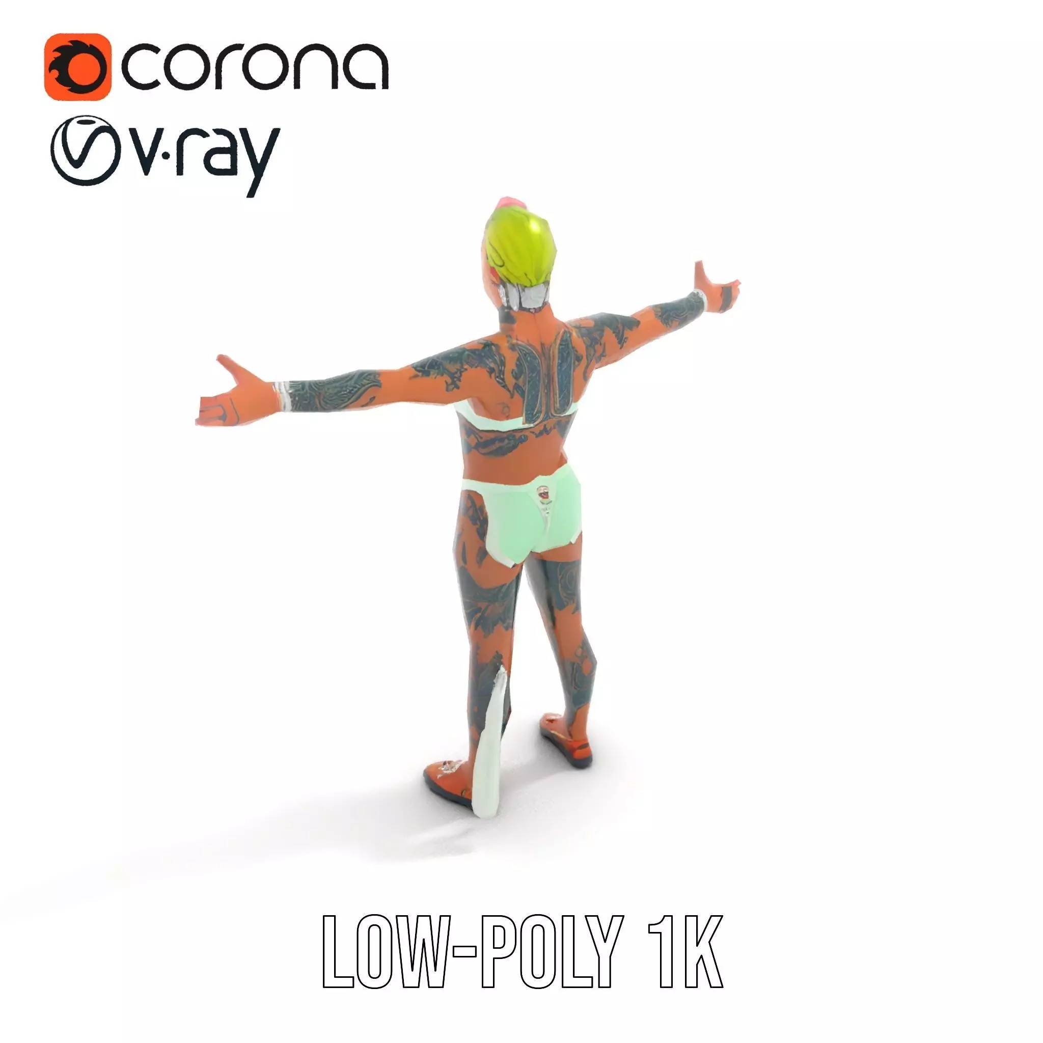 Futuristic Tattooed Model model pack Low-poly 3D model_7