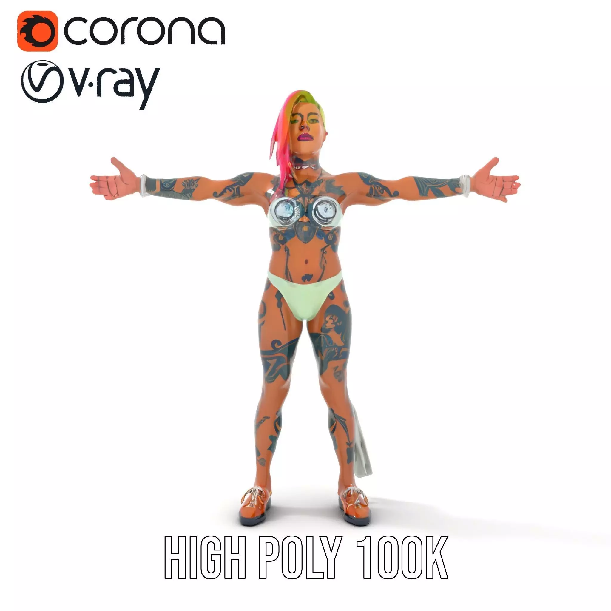 Futuristic Tattooed Model model pack Low-poly 3D model_32