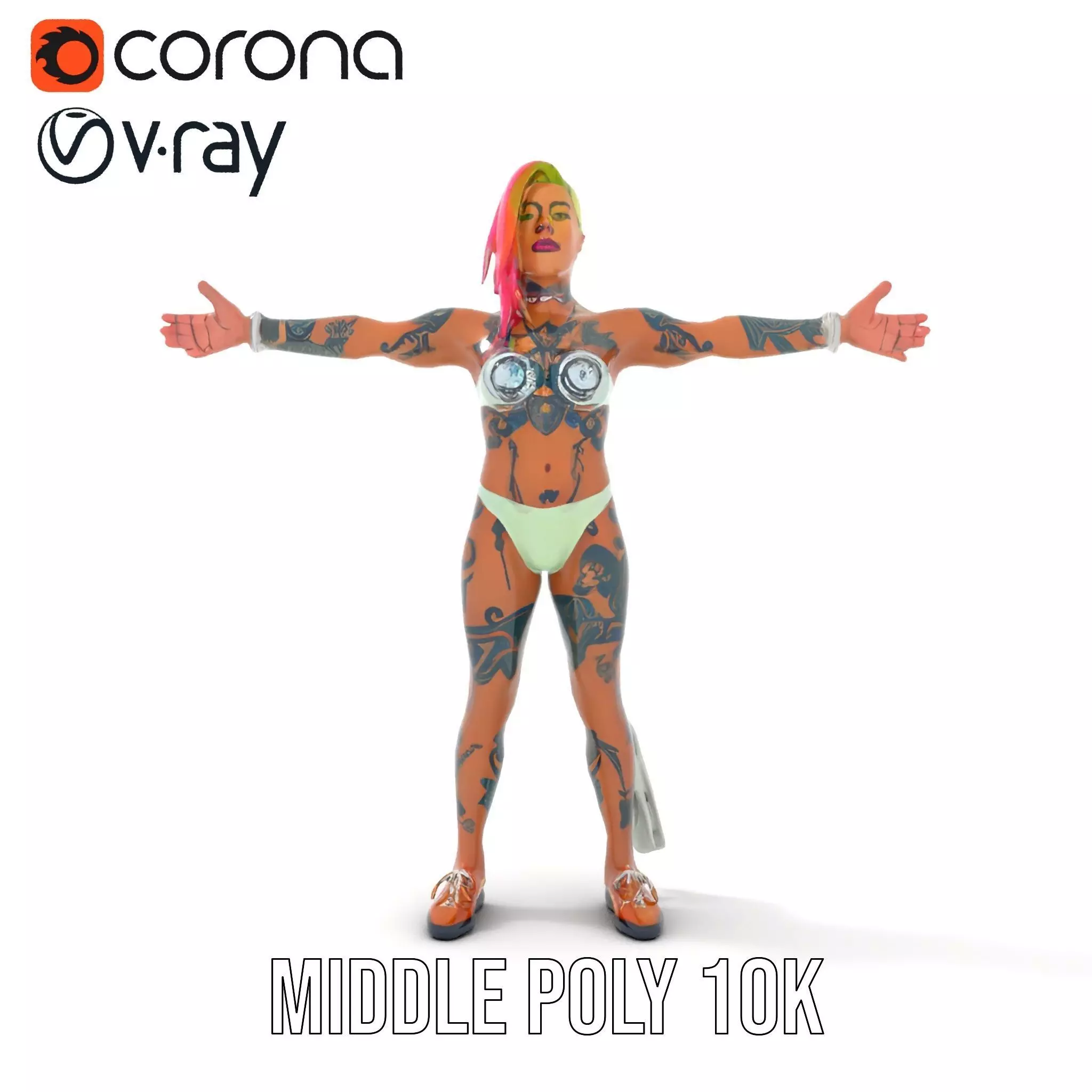 Futuristic Tattooed Model model pack Low-poly 3D model_15