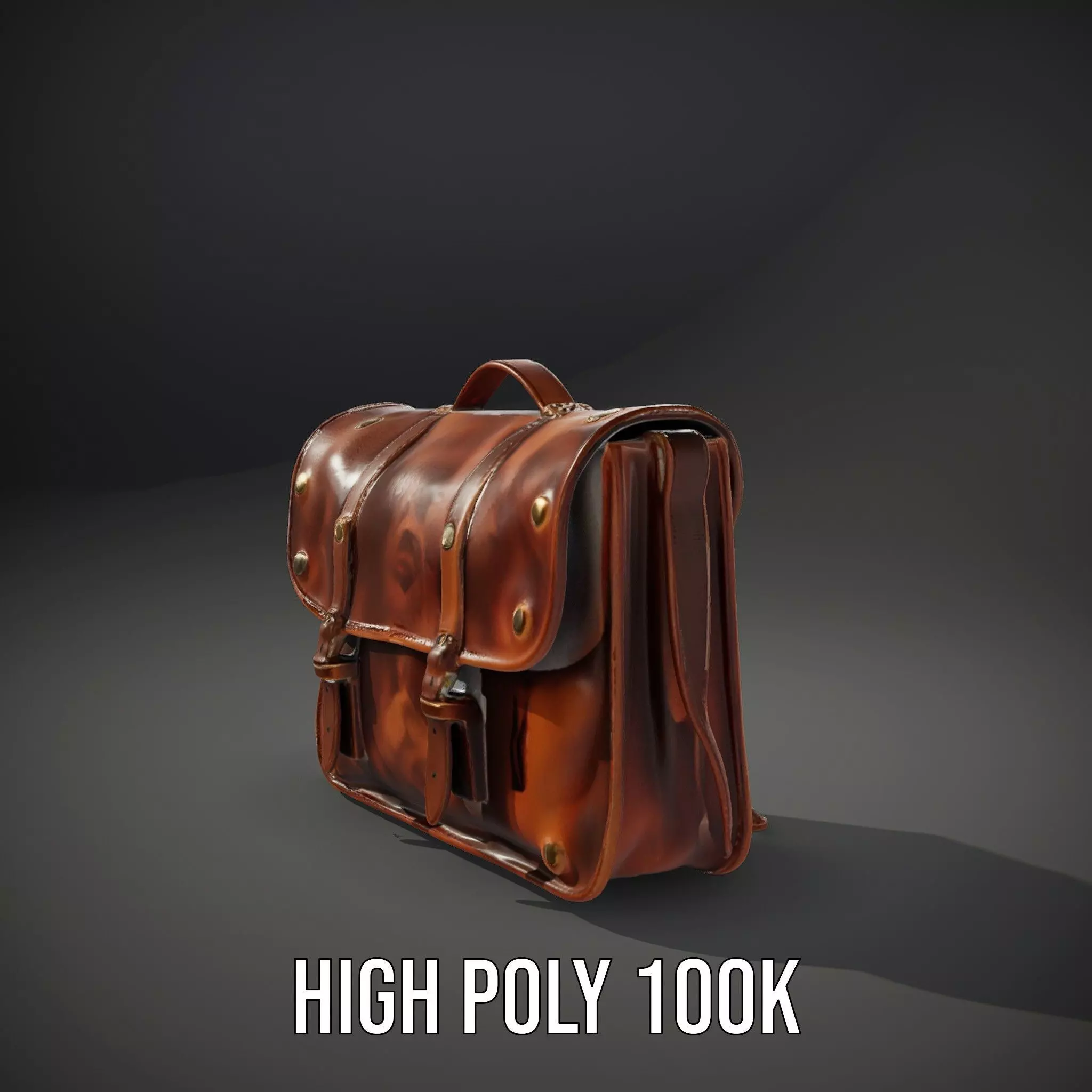 Vintage Leather Satchel model pack Low-poly 3D model_10