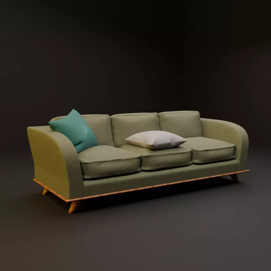 Modern Fabric Sofa with Cushions 3D Model Free 3D model_1