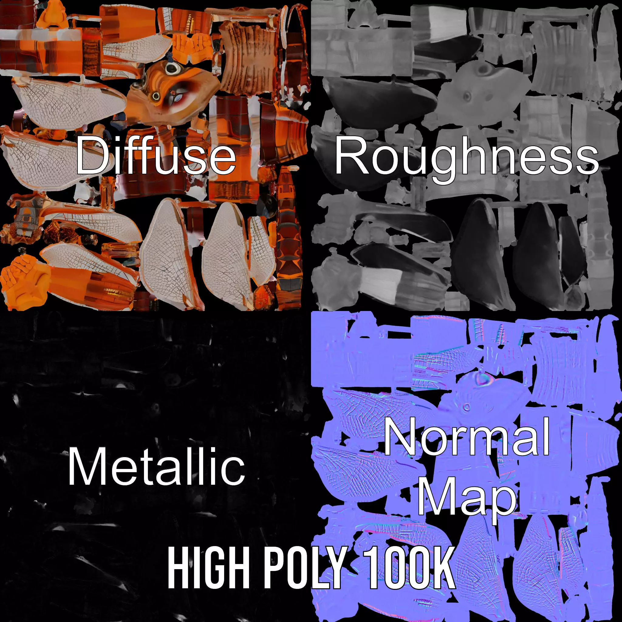 Dragonfly Hybrid Unique model pack Low-poly 3D model_3