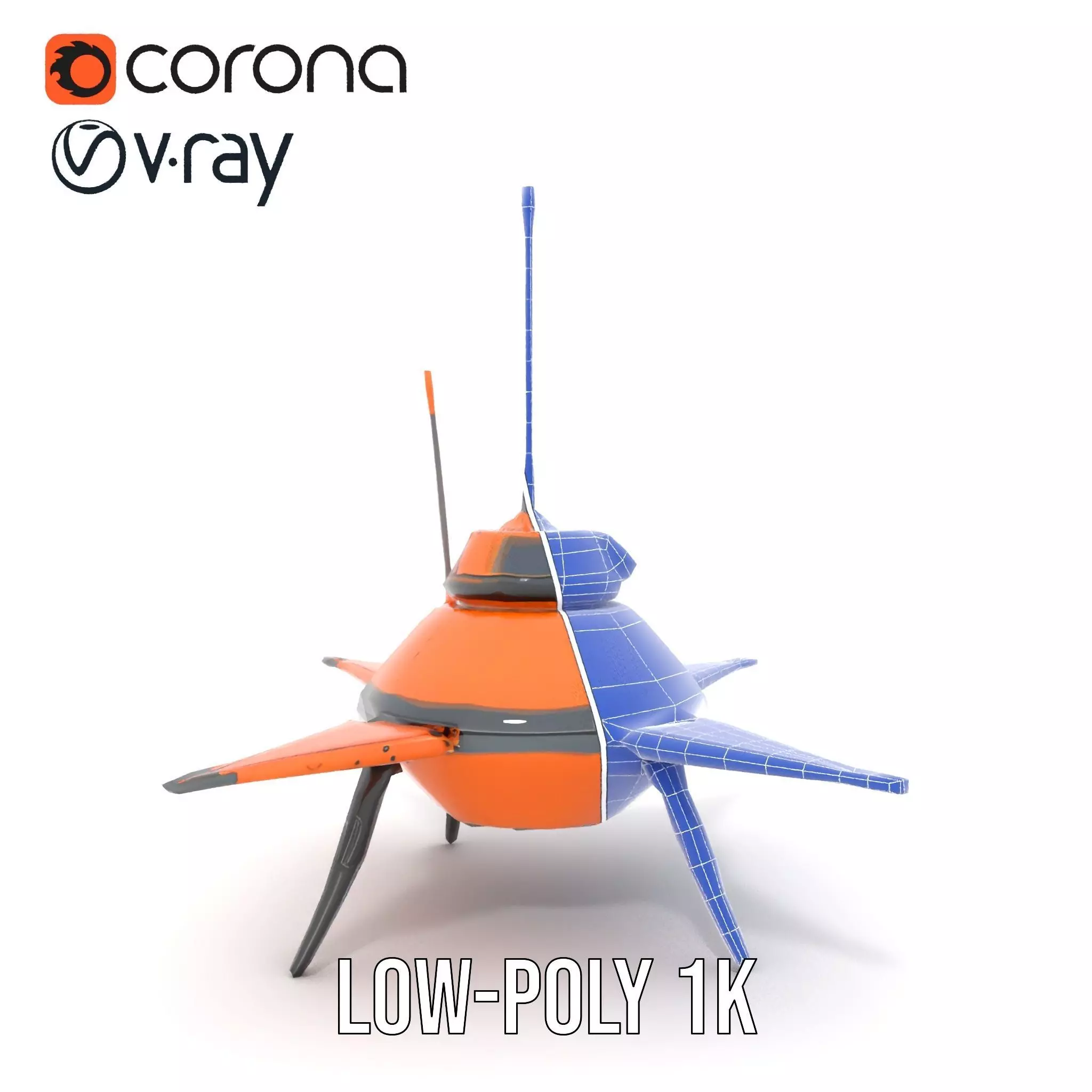 Orange Surveyor Drone model pack Low-poly 3D model_30