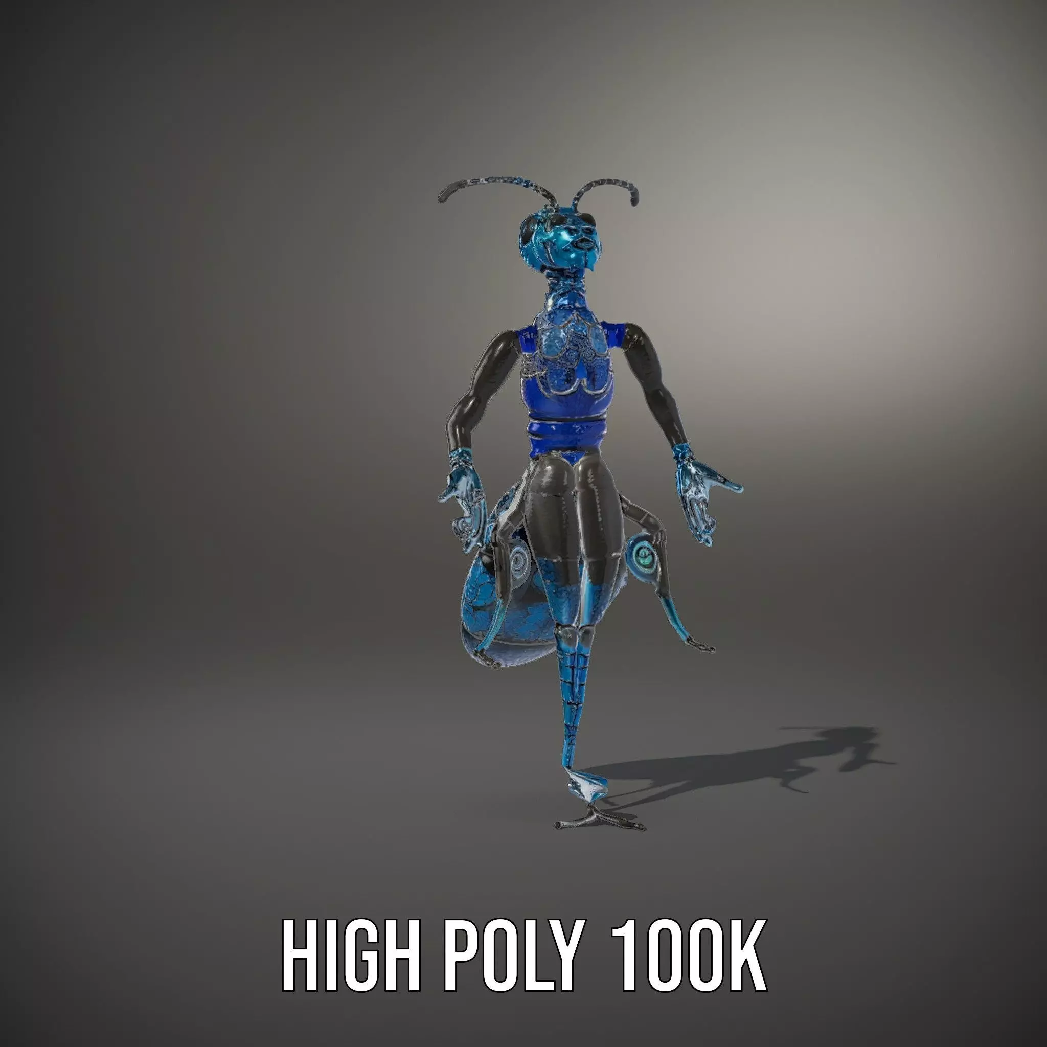 Blue Insectoid Robot model pack Low-poly 3D model_8