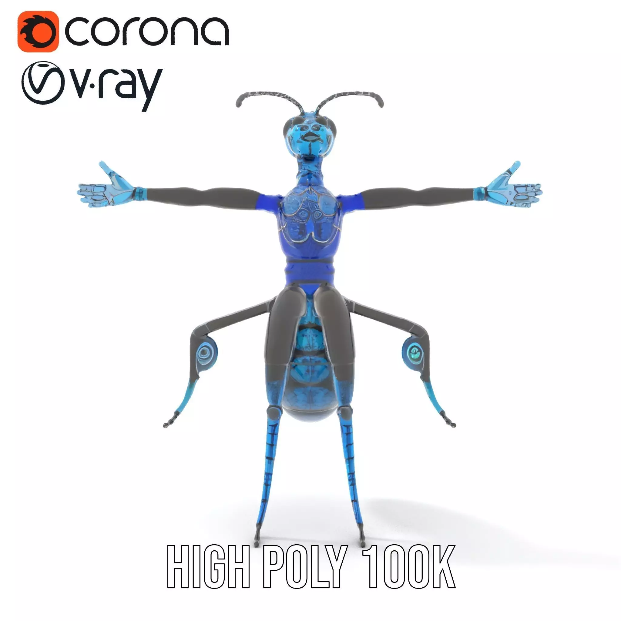 Blue Insectoid Robot model pack Low-poly 3D model_15