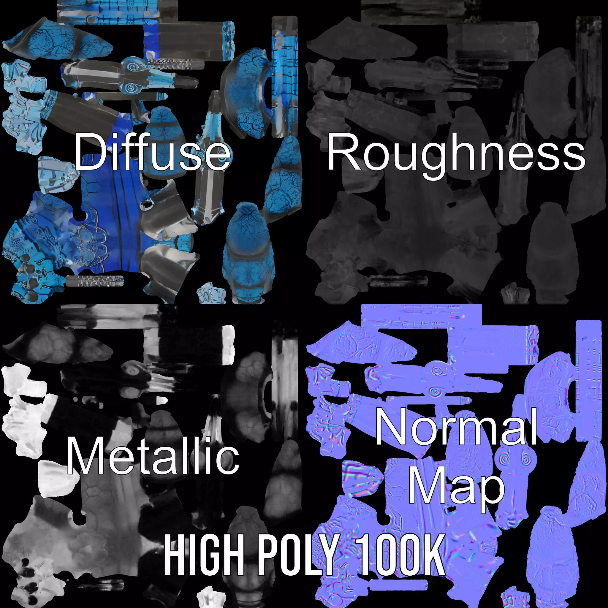 Blue Insectoid Robot model pack Low-poly 3D model_3