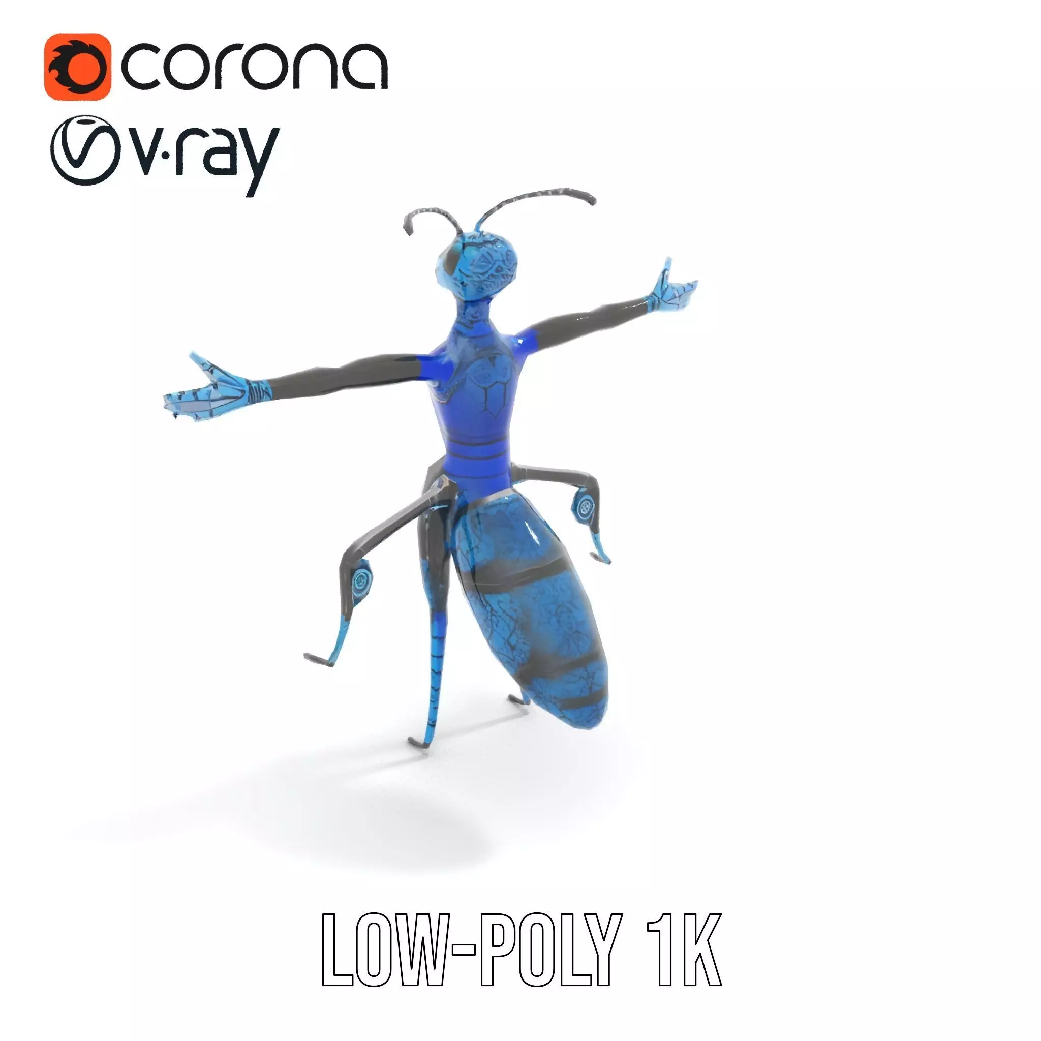Blue Insectoid Robot model pack Low-poly 3D model_7