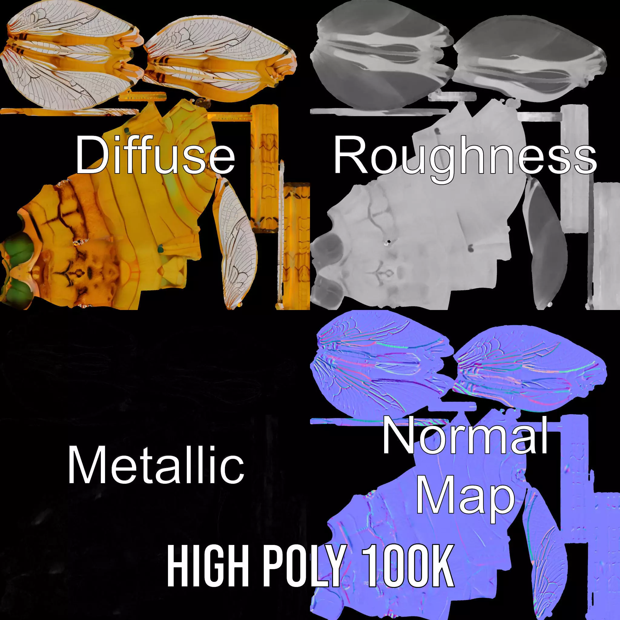 Golden Wasp model pack Low-poly 3D model_3