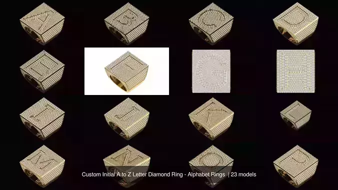 Custom Initial A to Z Letter Diamond Ring - Alphabet Rings  3D Model Collection