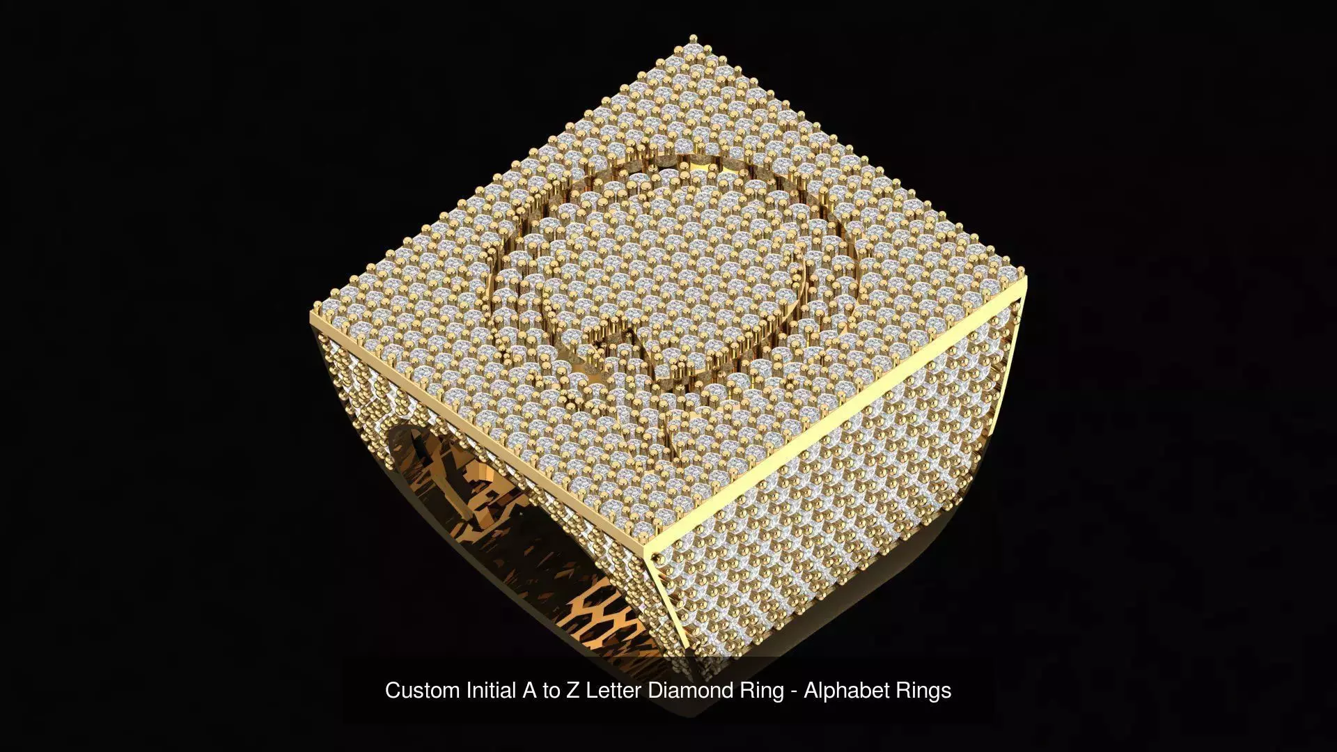 Custom Initial A to Z Letter Diamond Ring - Alphabet Rings  3D Model Collection_19