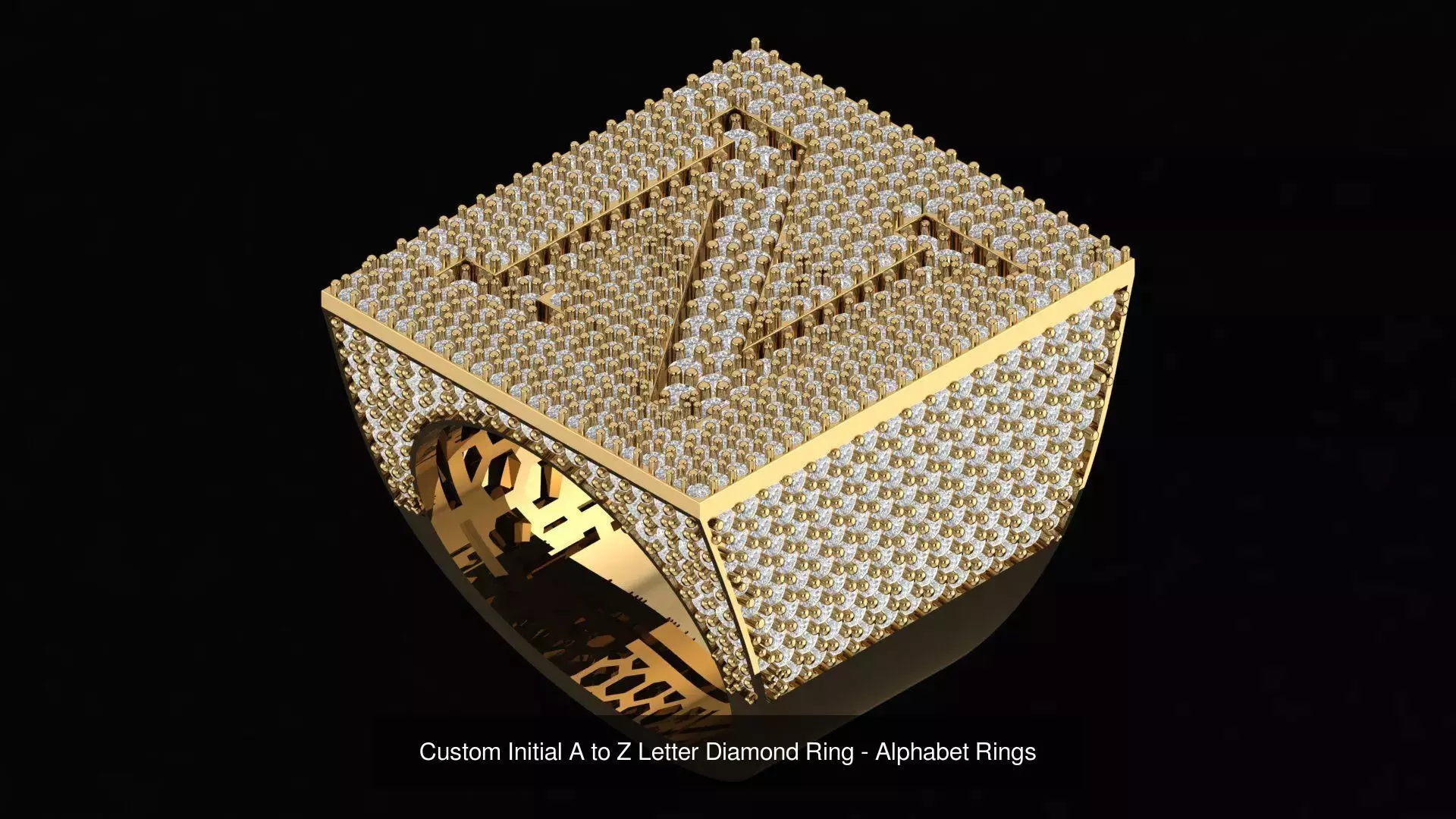 Custom Initial A to Z Letter Diamond Ring - Alphabet Rings  3D Model Collection_16