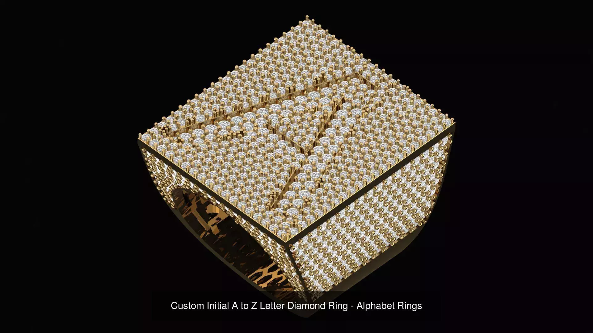 Custom Initial A to Z Letter Diamond Ring - Alphabet Rings  3D Model Collection_3