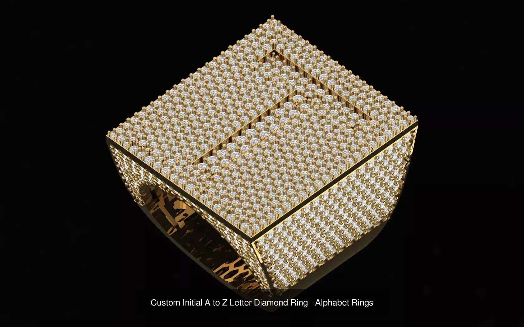 Custom Initial A to Z Letter Diamond Ring - Alphabet Rings  3D Model Collection_22