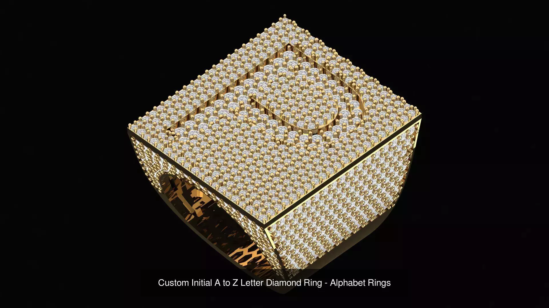 Custom Initial A to Z Letter Diamond Ring - Alphabet Rings  3D Model Collection_18