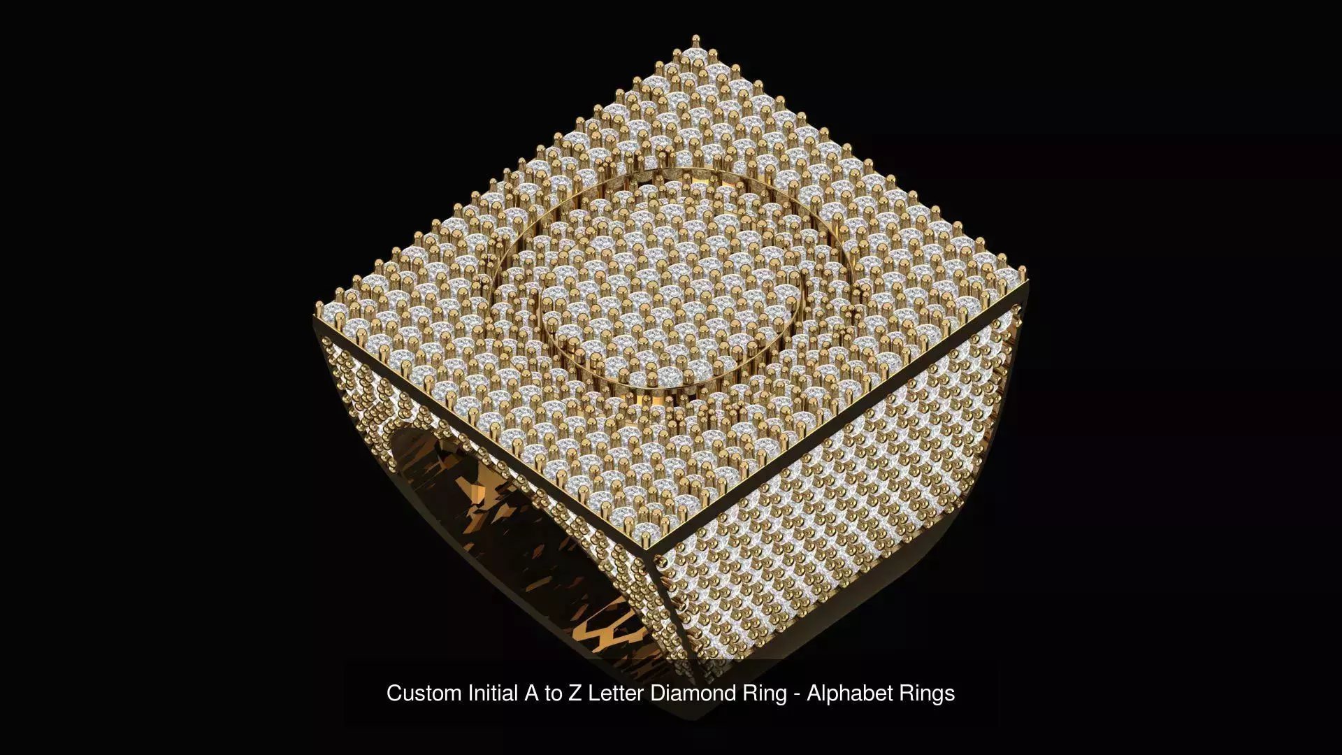 Custom Initial A to Z Letter Diamond Ring - Alphabet Rings  3D Model Collection_17