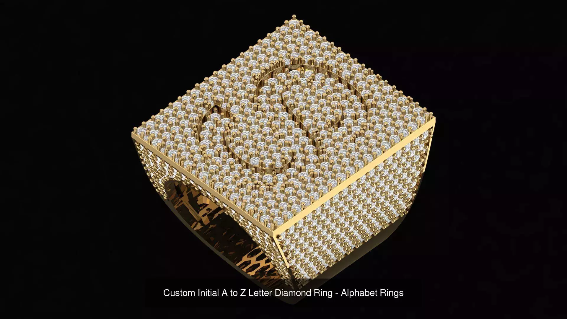 Custom Initial A to Z Letter Diamond Ring - Alphabet Rings  3D Model Collection_21