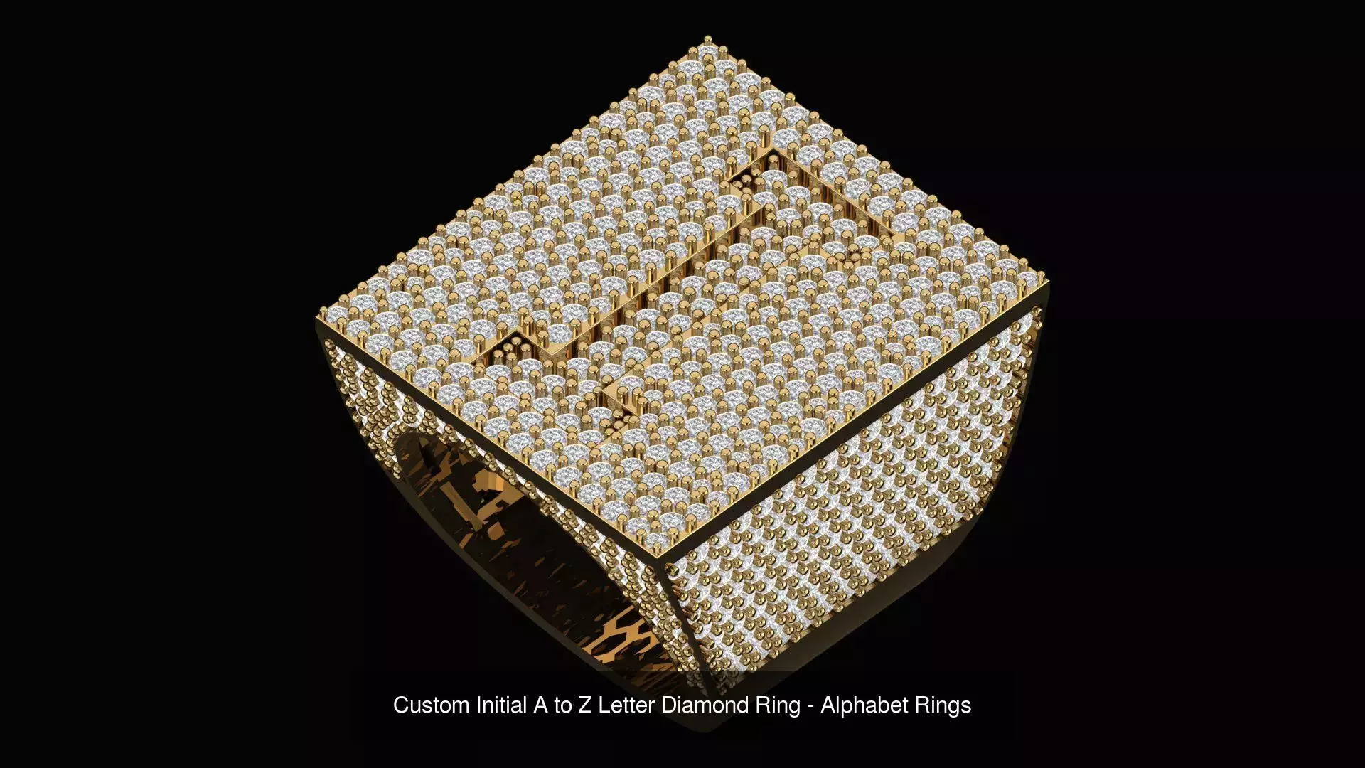 Custom Initial A to Z Letter Diamond Ring - Alphabet Rings  3D Model Collection_11