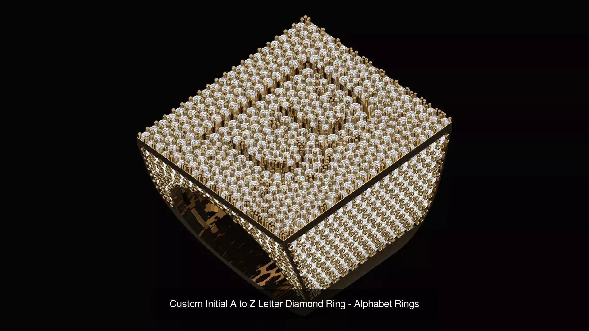 Custom Initial A to Z Letter Diamond Ring - Alphabet Rings  3D Model Collection_4