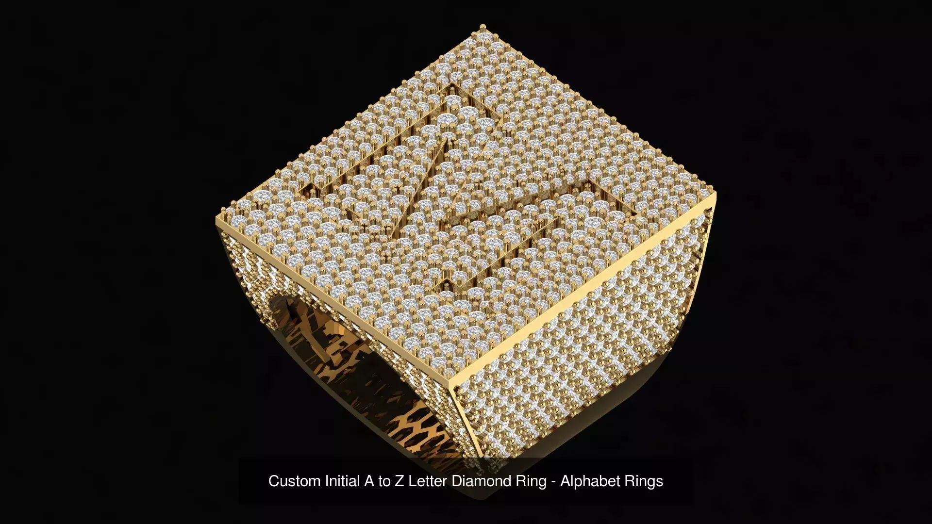 Custom Initial A to Z Letter Diamond Ring - Alphabet Rings  3D Model Collection_15