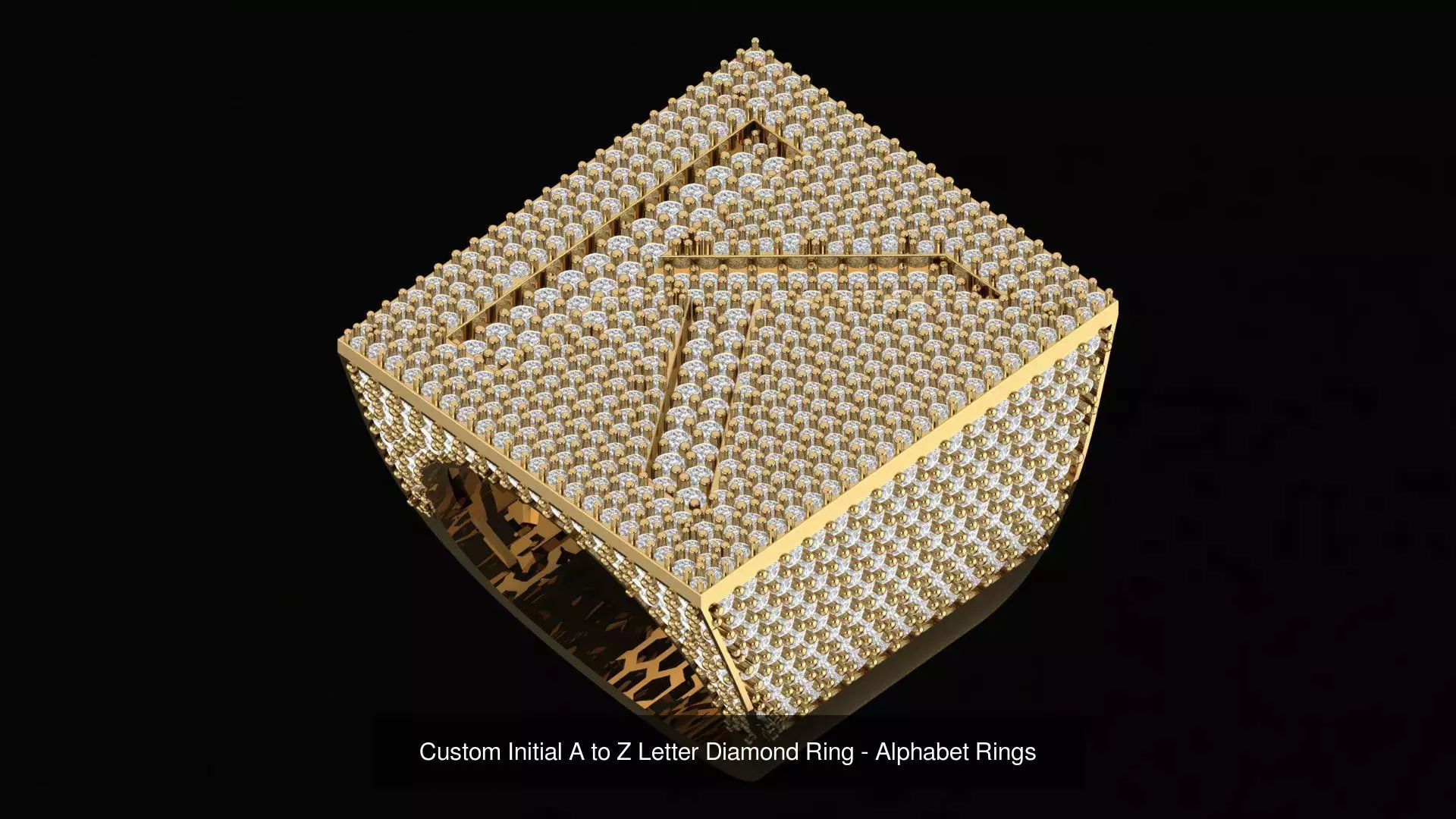 Custom Initial A to Z Letter Diamond Ring - Alphabet Rings  3D Model Collection_13