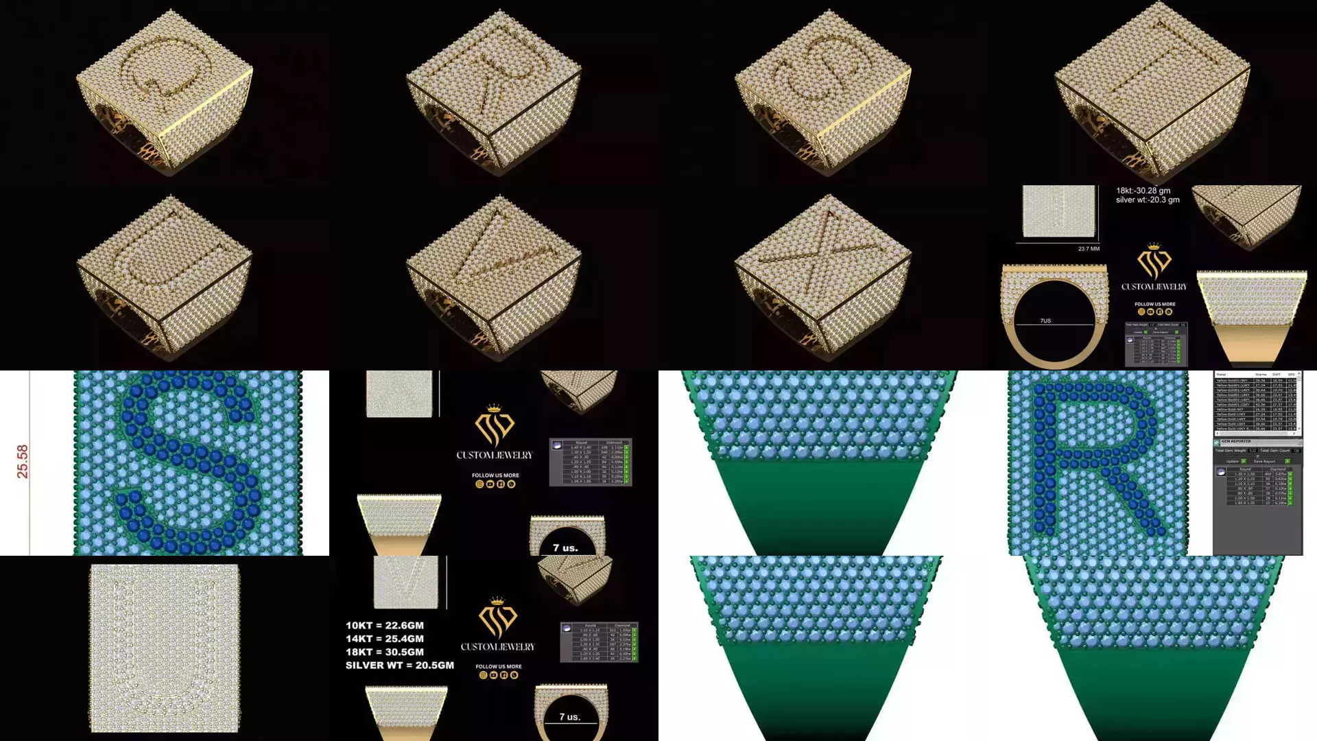 Custom Initial A to Z Letter Diamond Ring - Alphabet Rings  3D Model Collection_1