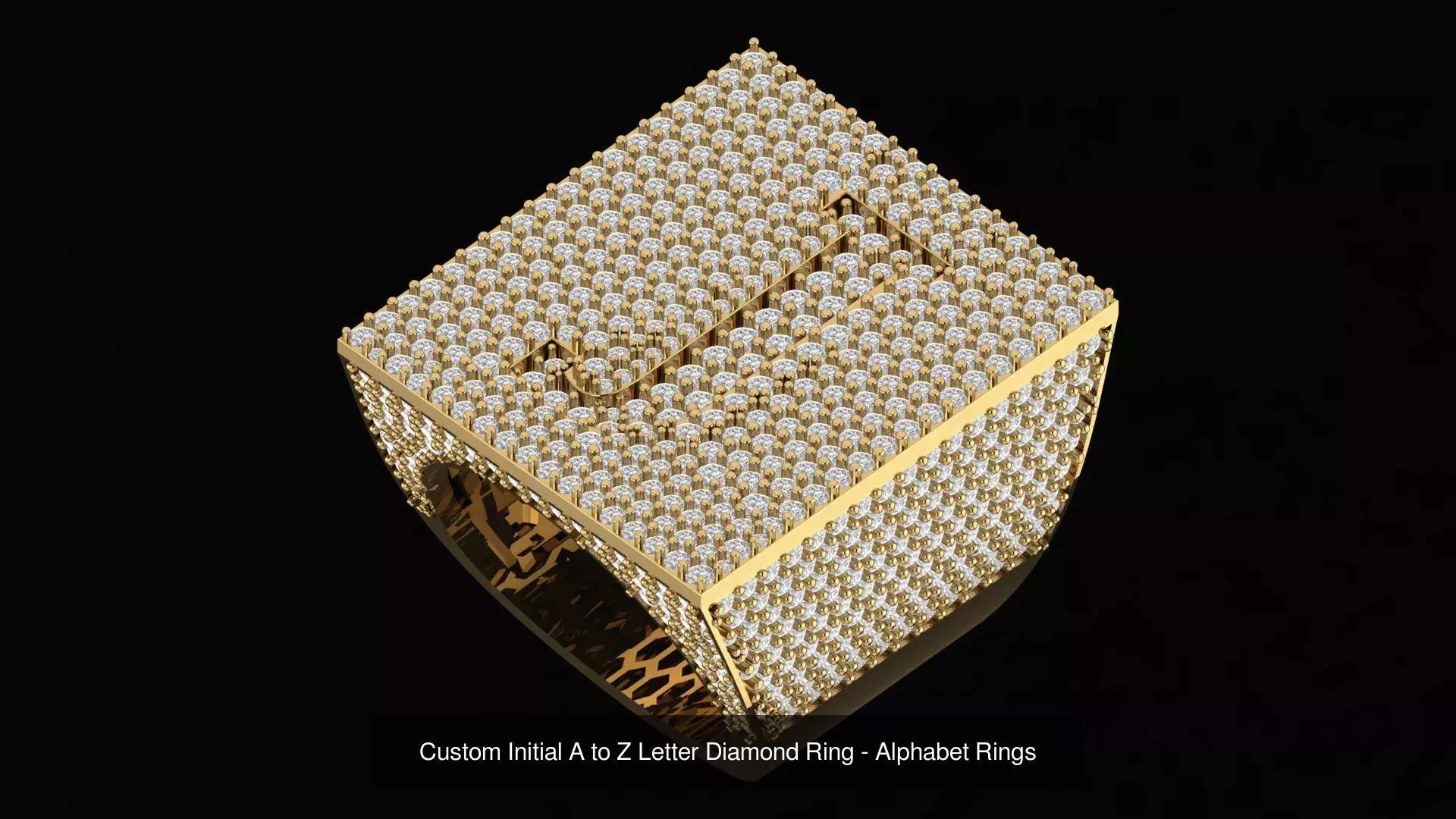 Custom Initial A to Z Letter Diamond Ring - Alphabet Rings  3D Model Collection_12