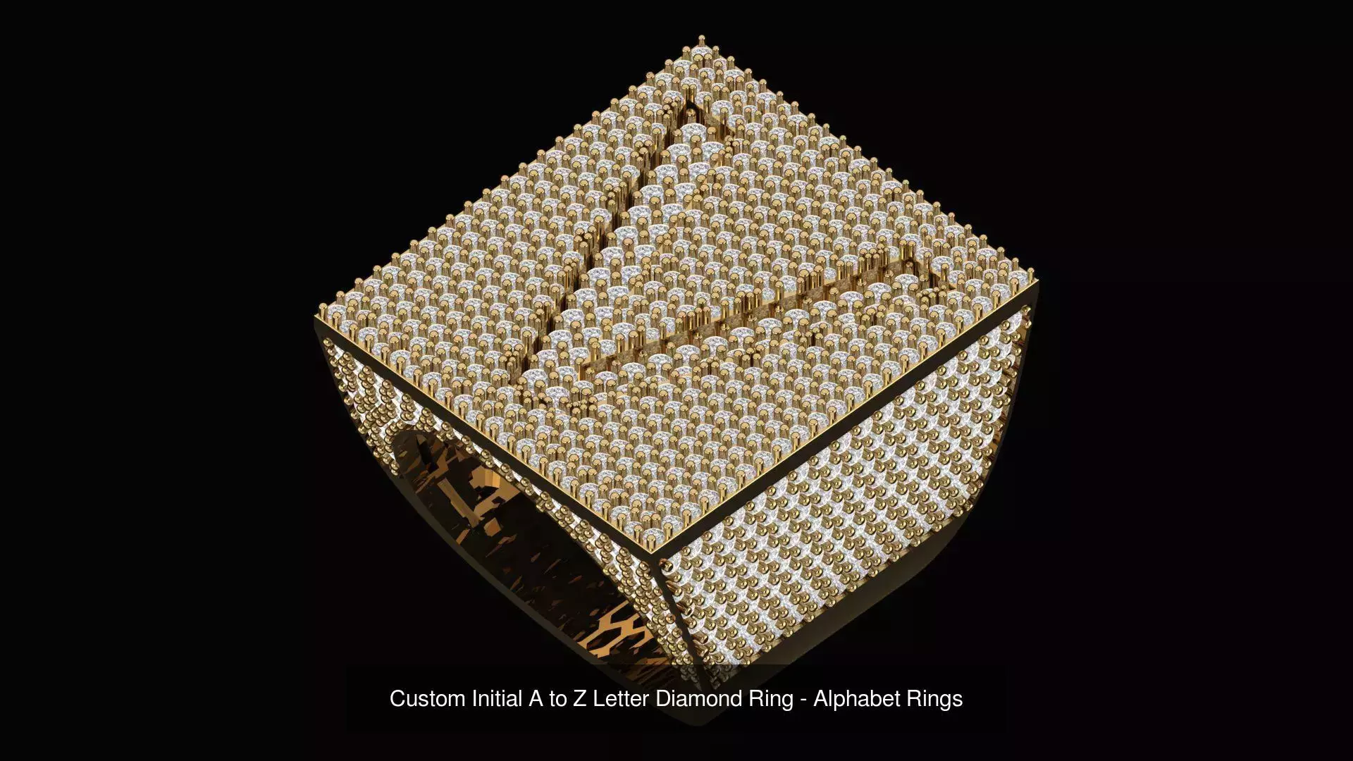 Custom Initial A to Z Letter Diamond Ring - Alphabet Rings  3D Model Collection_24