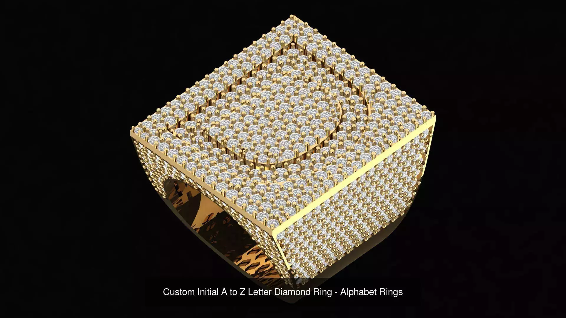 Custom Initial A to Z Letter Diamond Ring - Alphabet Rings  3D Model Collection_6
