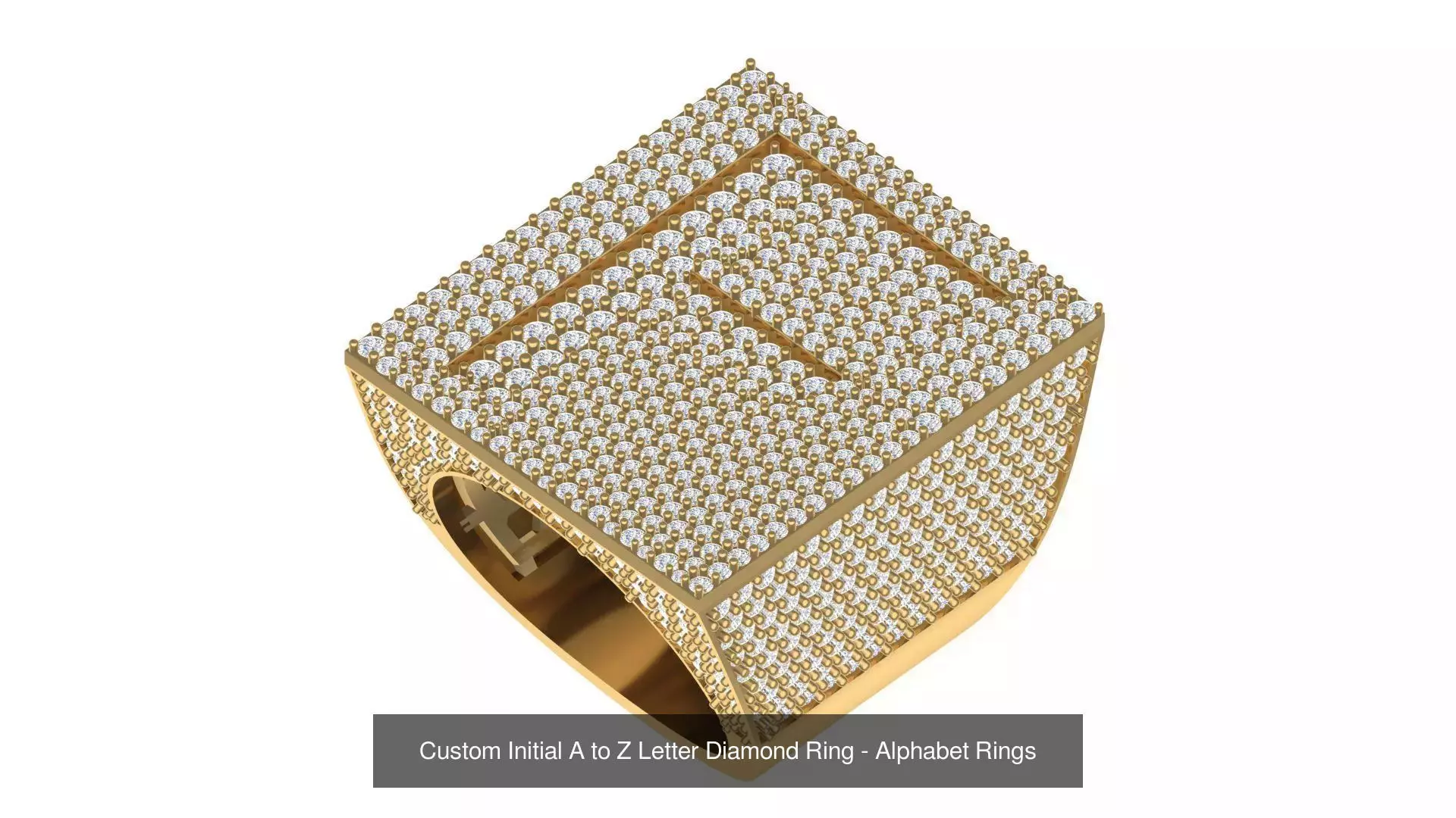 Custom Initial A to Z Letter Diamond Ring - Alphabet Rings  3D Model Collection_8