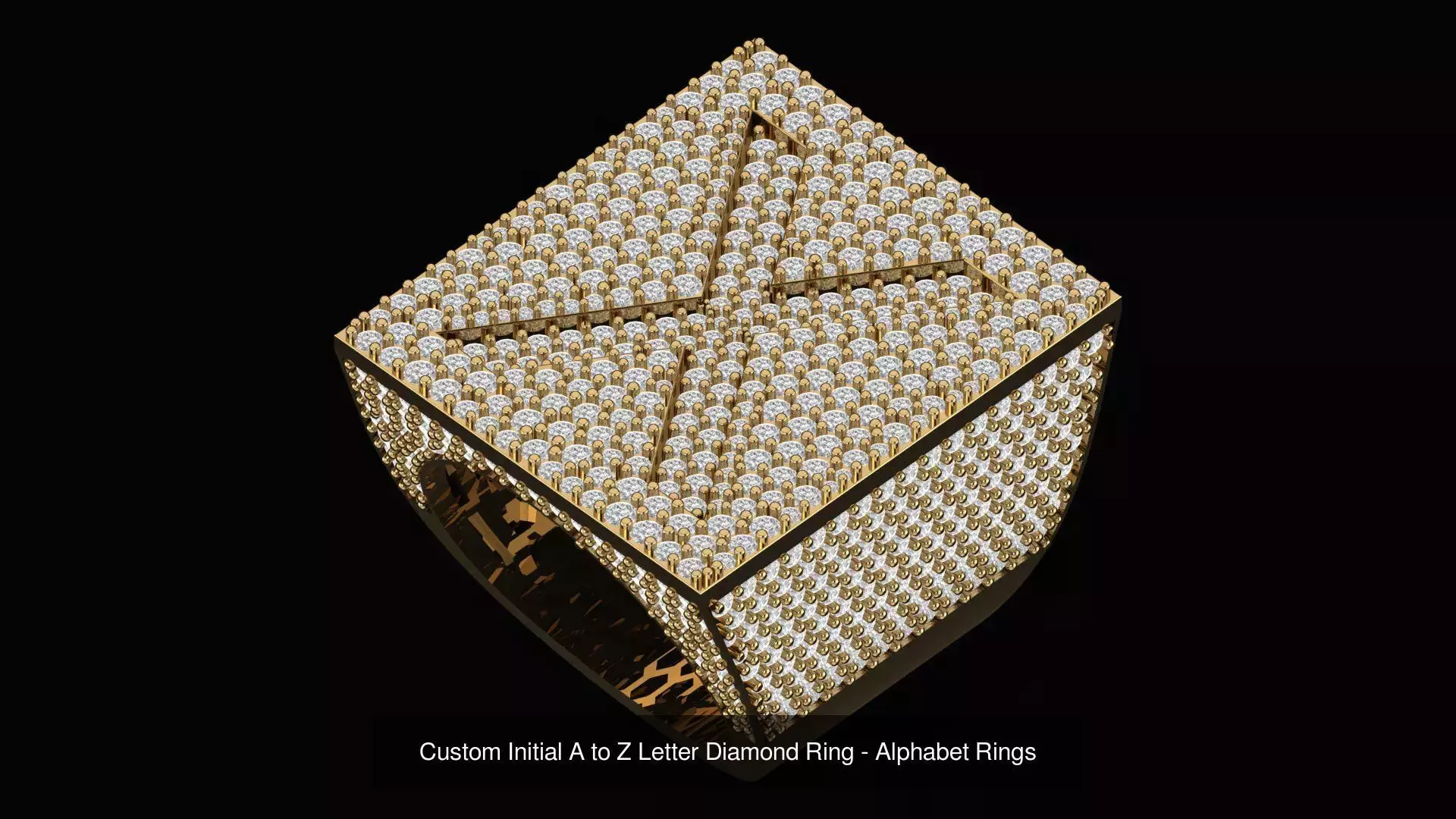 Custom Initial A to Z Letter Diamond Ring - Alphabet Rings  3D Model Collection_25