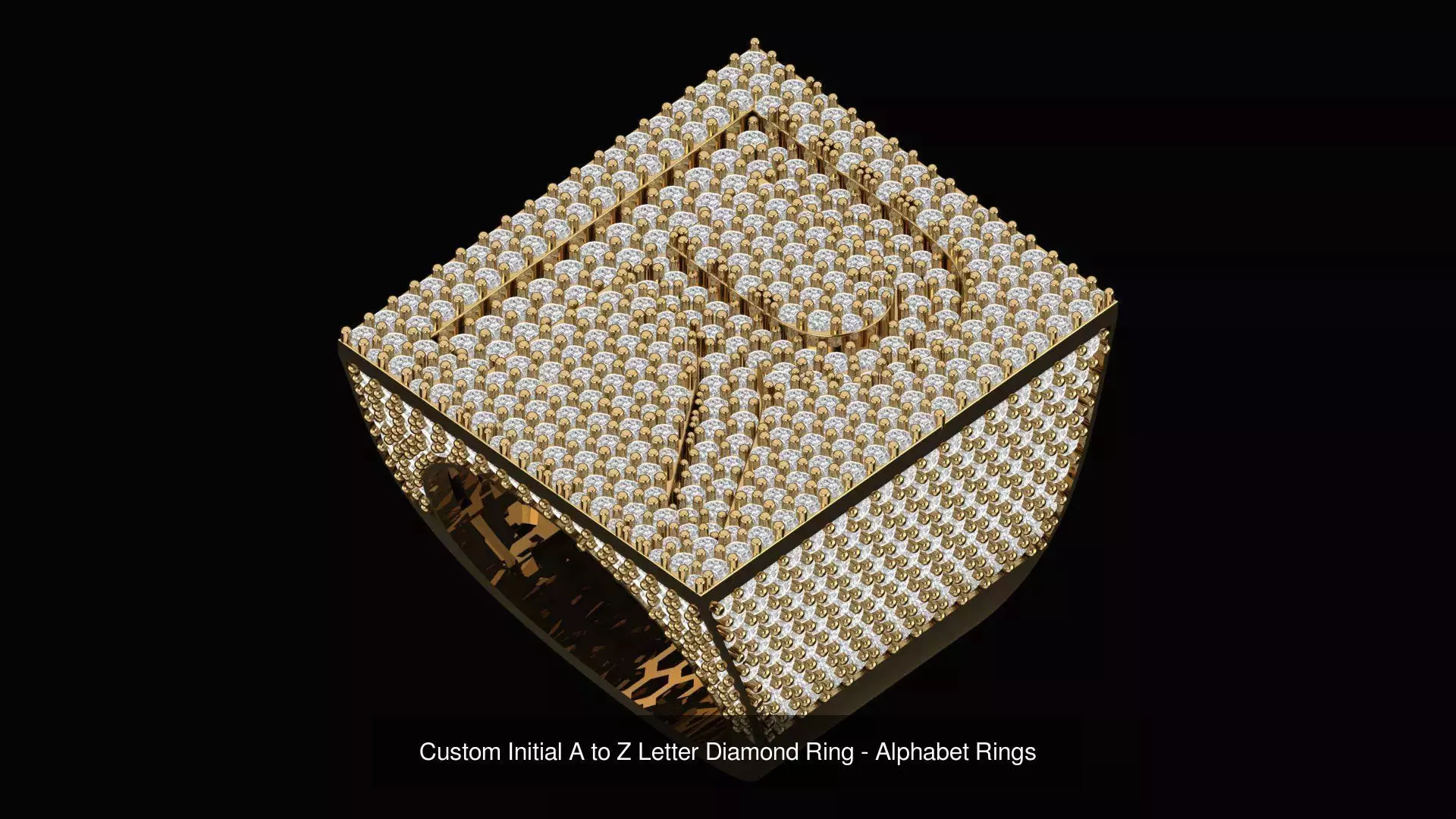 Custom Initial A to Z Letter Diamond Ring - Alphabet Rings  3D Model Collection_20