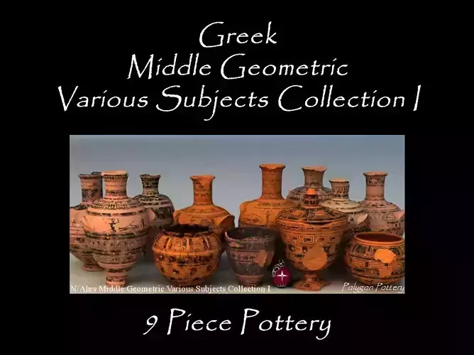 Greek Various Subjects Col I Collection 9 Piece Pottery