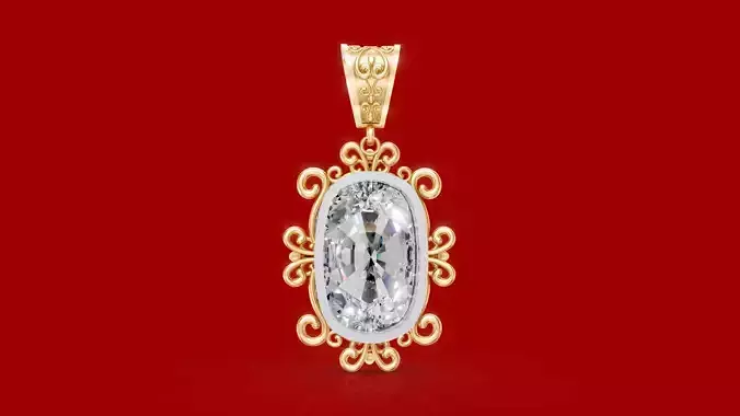 Cushion Cut DEsigner Ornament Pendant with Bail 3D print model