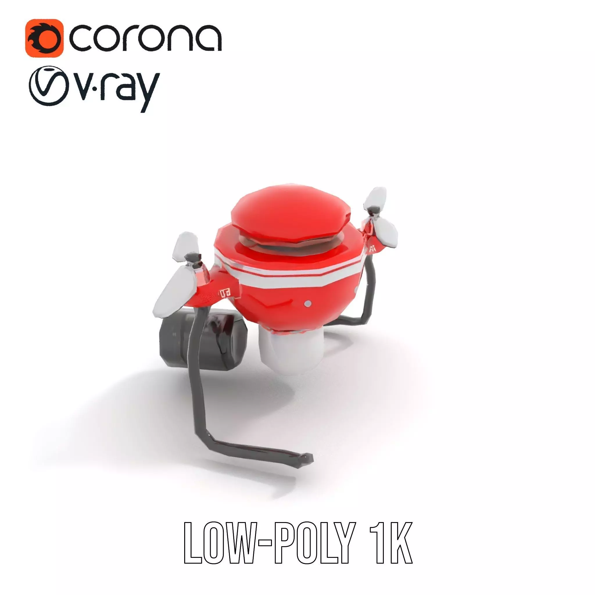 Red Surveillance Drone model pack Low-poly 3D model_7