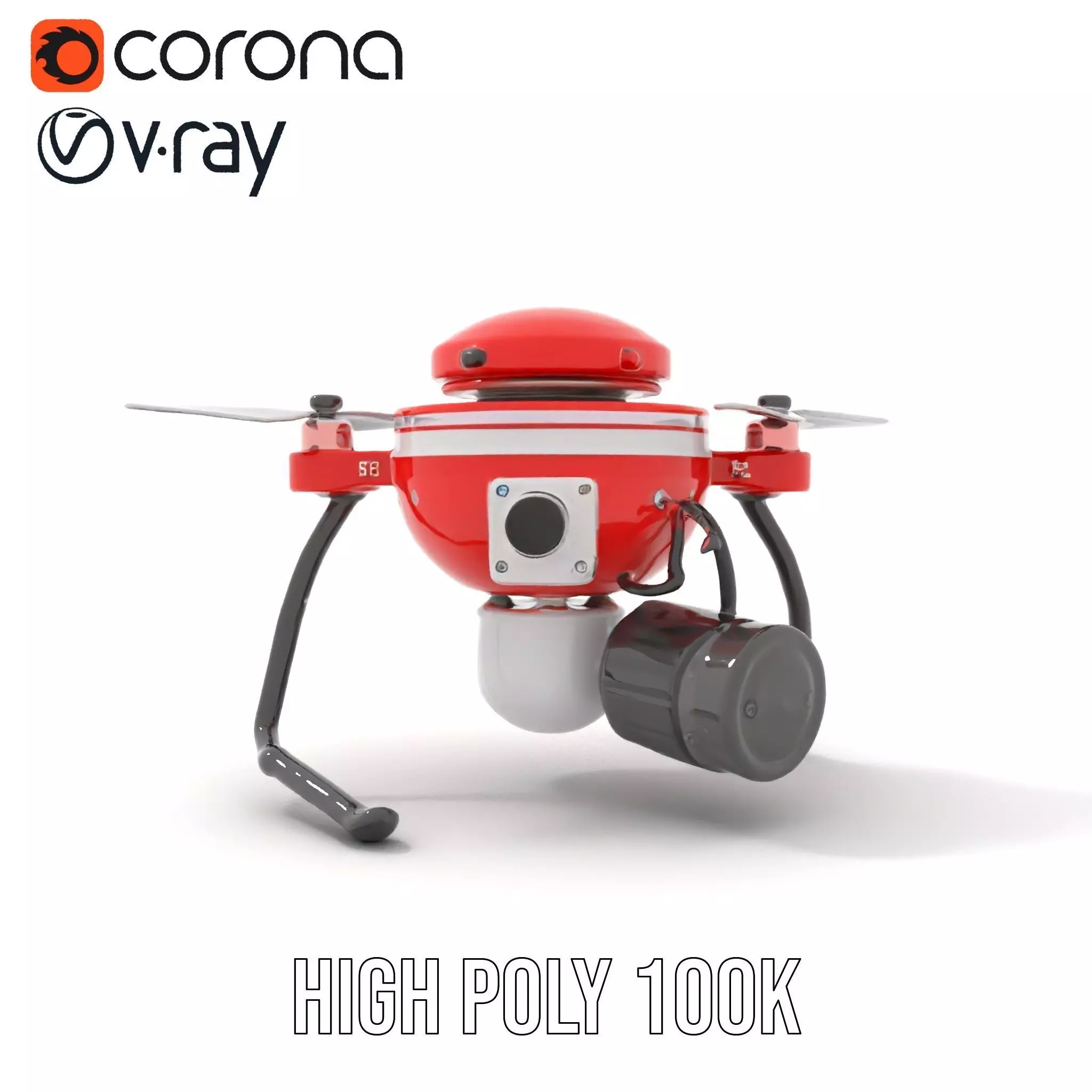 Red Surveillance Drone model pack Low-poly 3D model_25