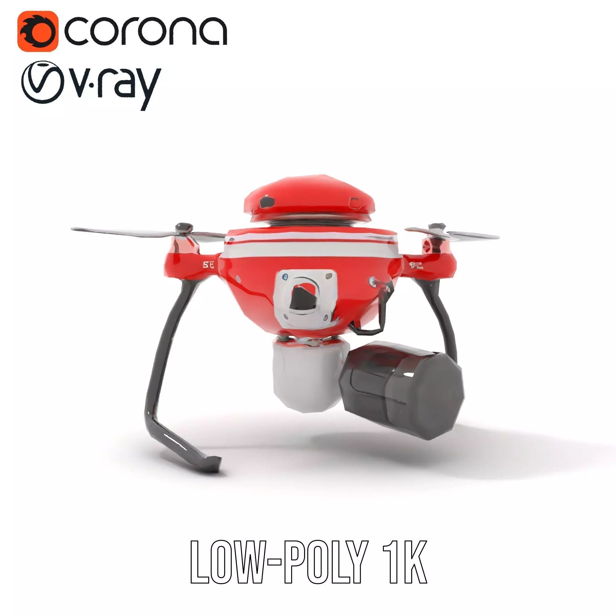 Red Surveillance Drone model pack Low-poly 3D model_14