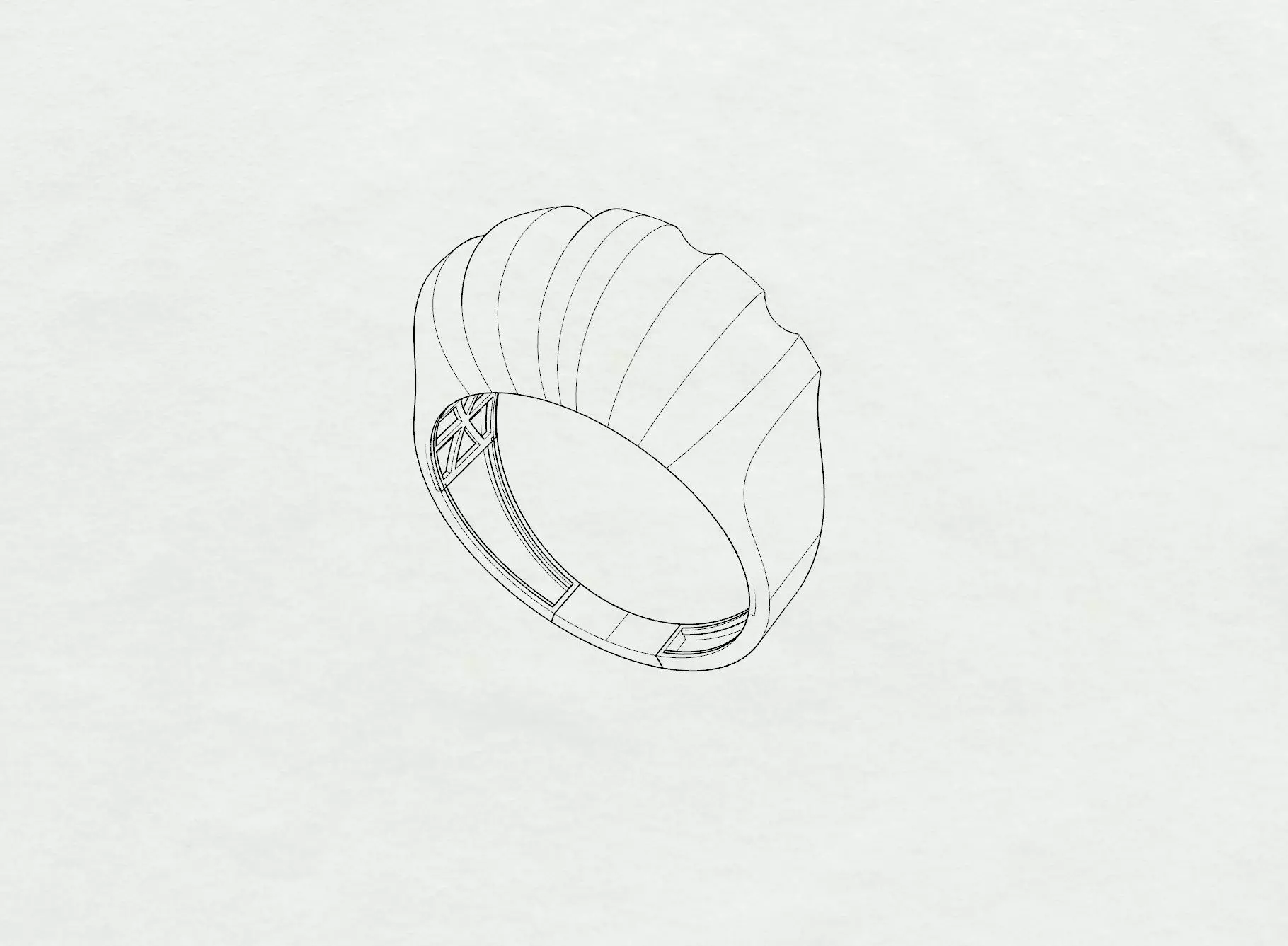 Fluted Ridge Ring 3D print model_7