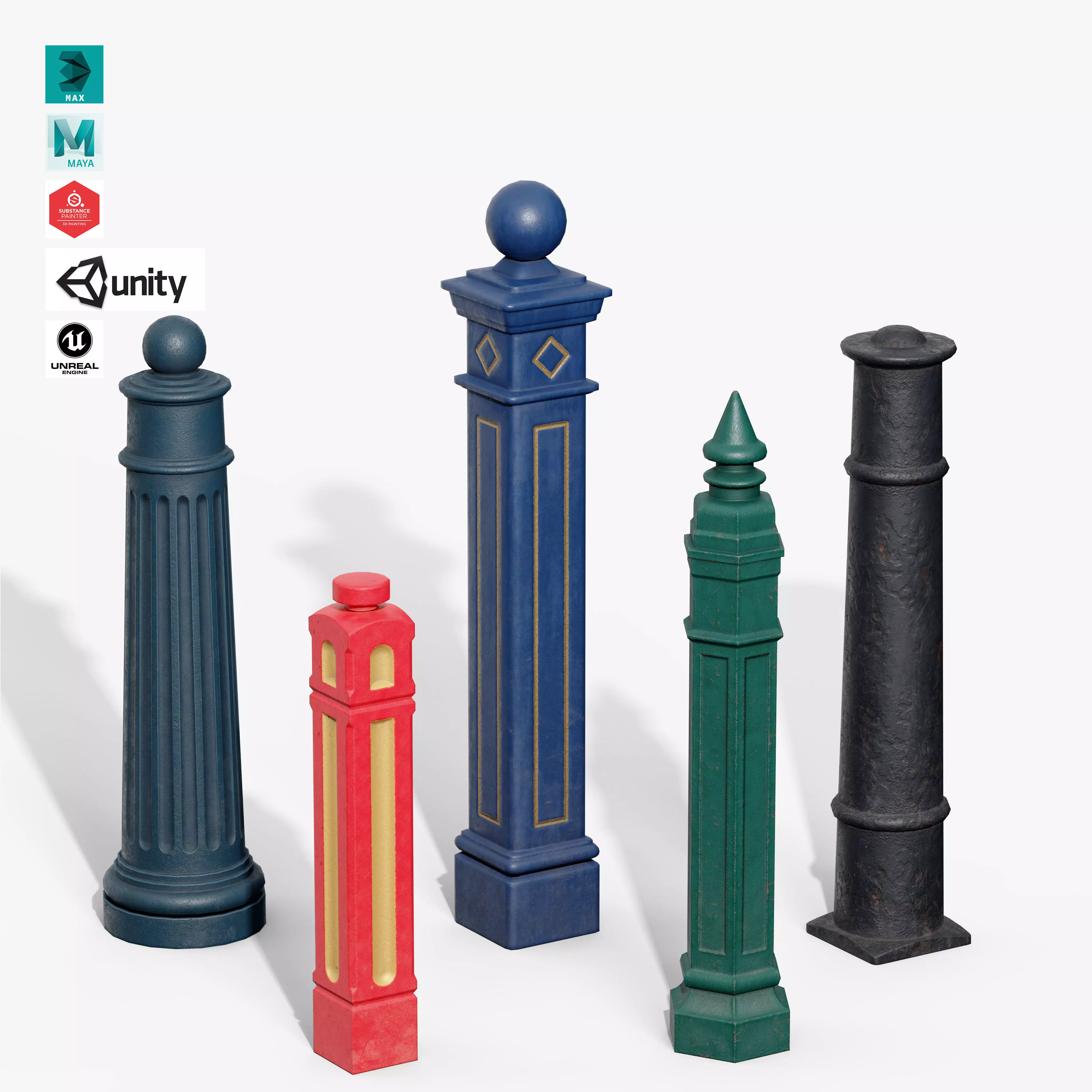 Bollards Cast Iron Pack 3D Model Collection_0