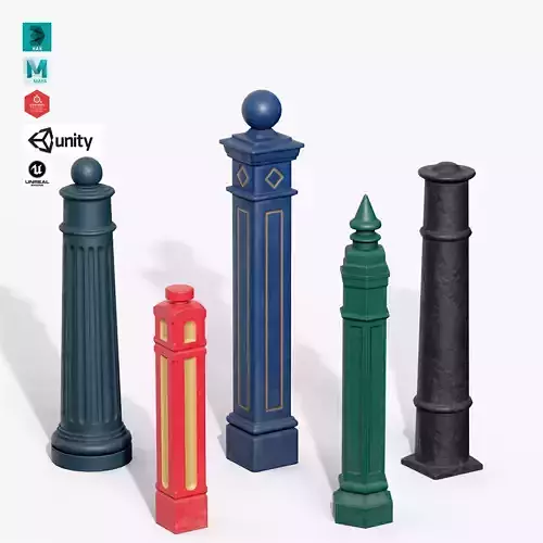 Bollards Cast Iron Pack 3D Model Collection Bollards Cast Iron Pack 3D Model Collection