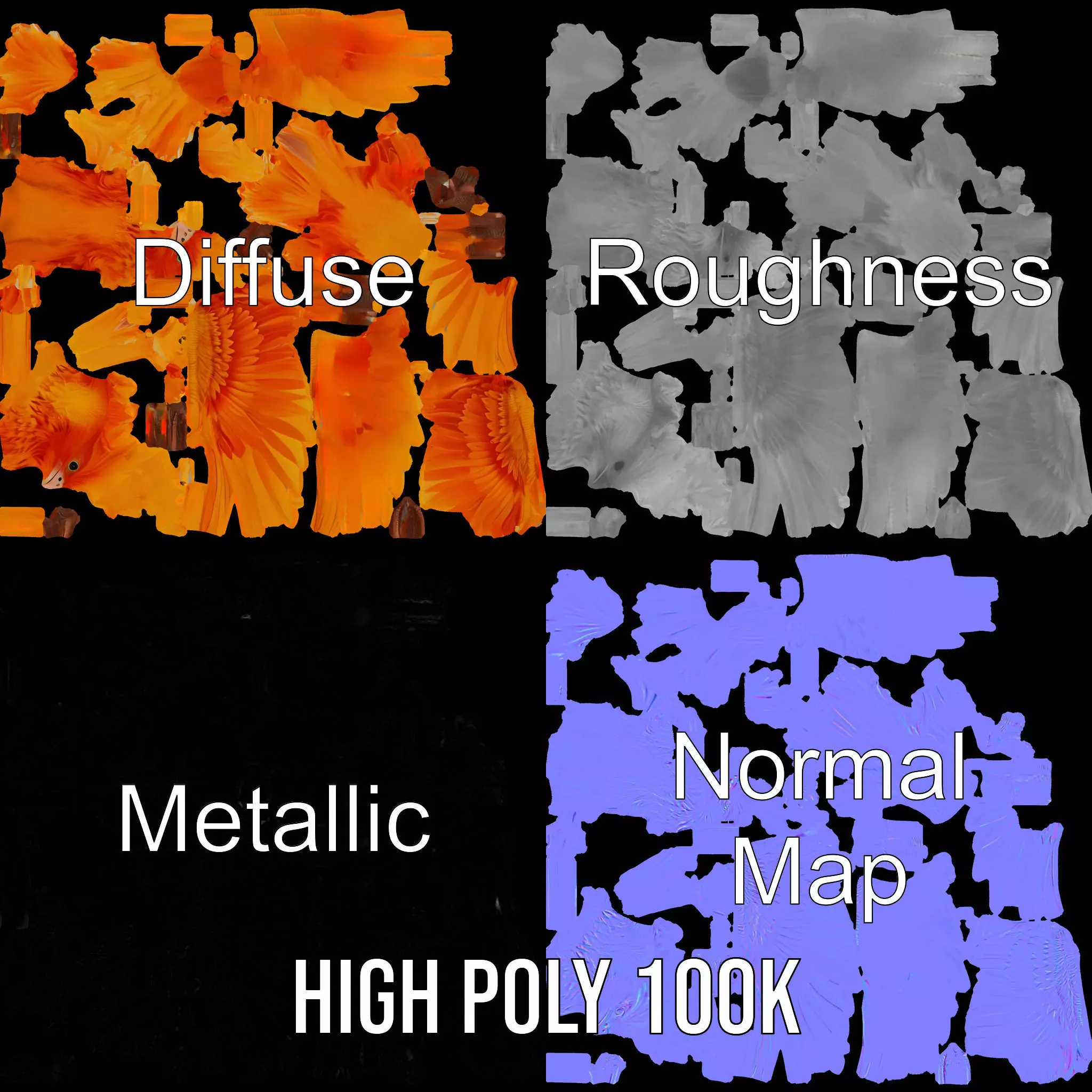 Fiery Phoenix Feather model pack Low-poly 3D model_3