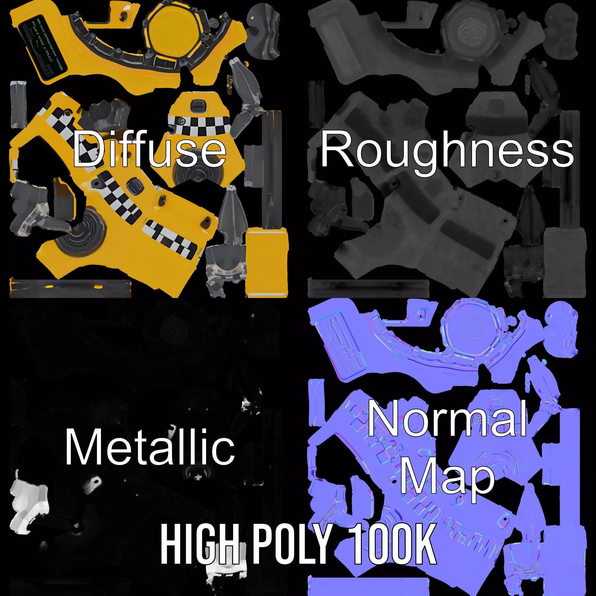 Yellow Surveillance Drone model pack Low-poly 3D model_3